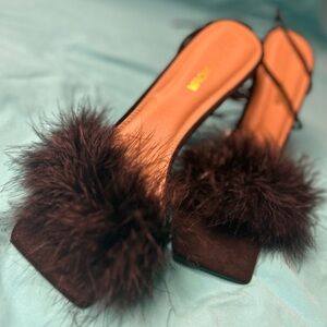 Fashion Nova Black Heels with Luxurious Fur Detail